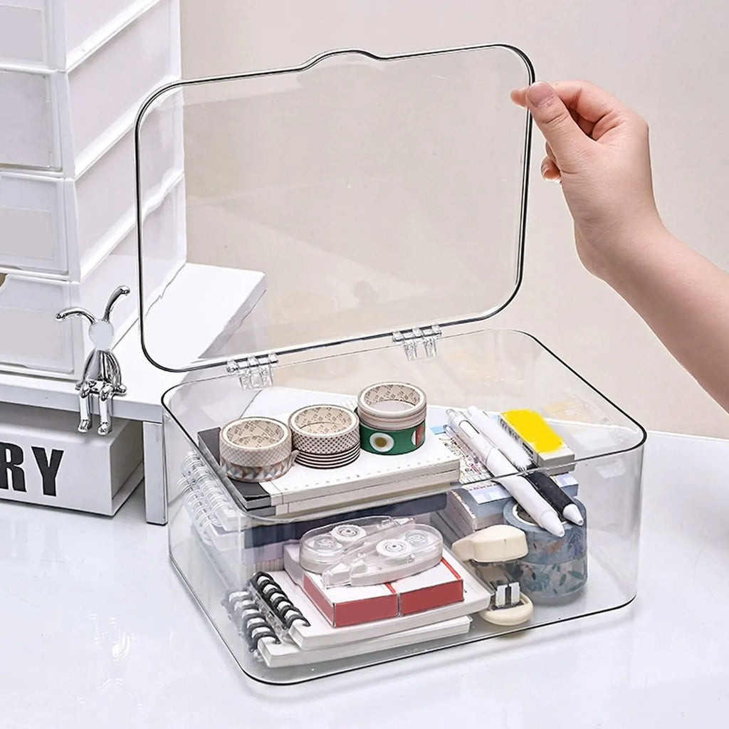 Plastic Storage Box Covered Flip Desktop Container Office Supplies
