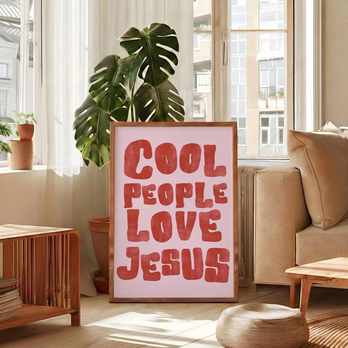 "Cool People Love Jesus" Christian Quote Canvas Wall Art