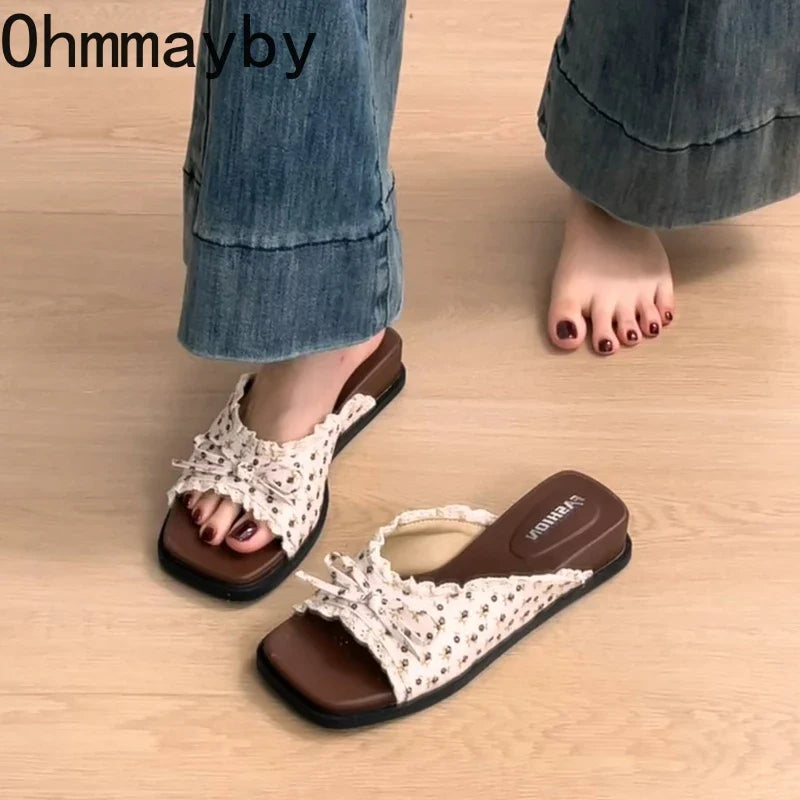 Women's Butterfly-Knot Wedge Slides – Open Toe Summer Sandals