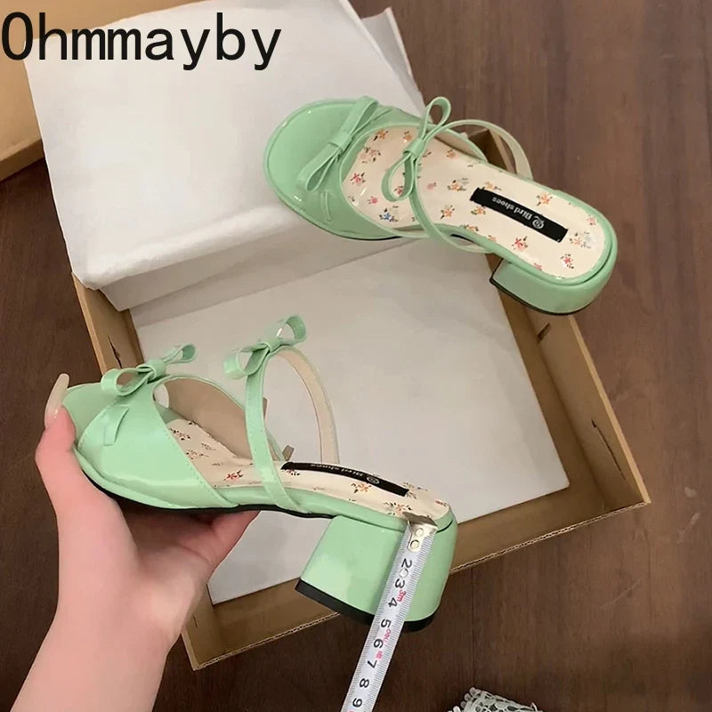 Women's Butterfly-Knot Square Heel Slides | Elegant Open Toe
