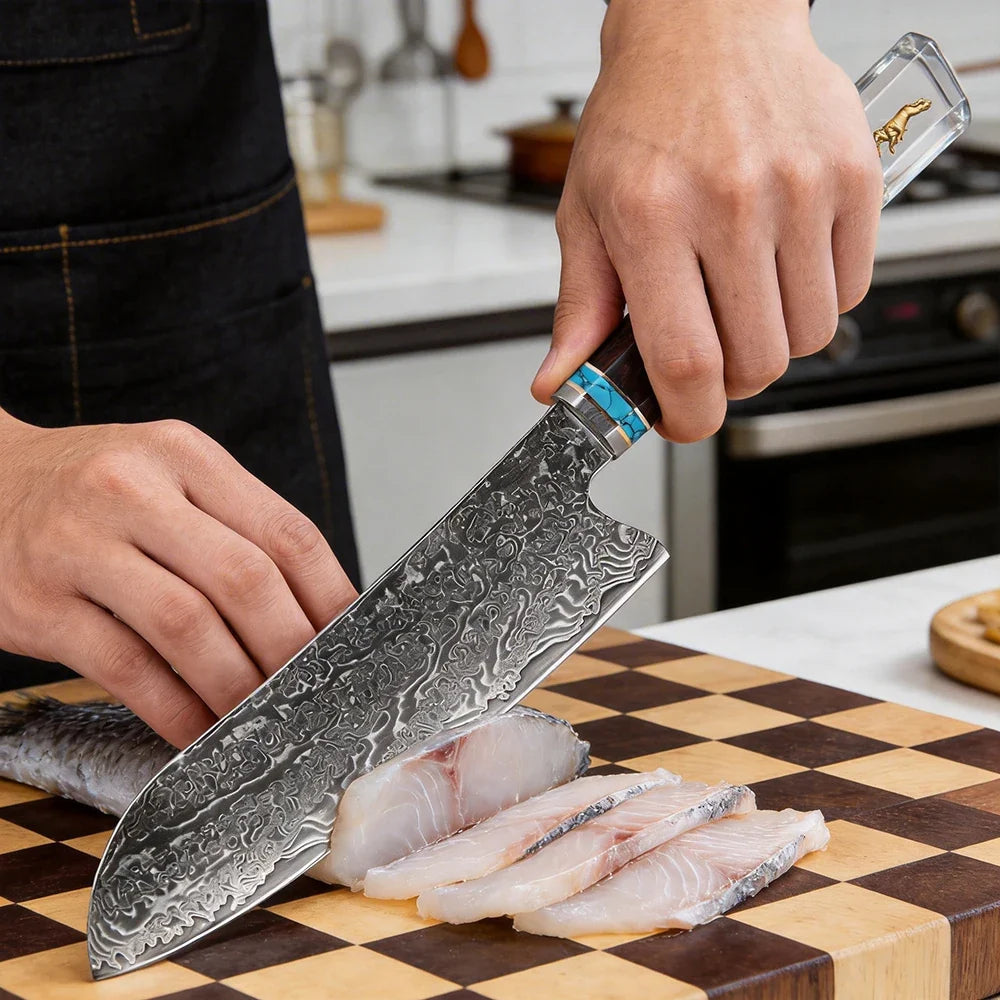 XITUO 8-Pc Damascus Steel Chef Knife Set | Resin Handle