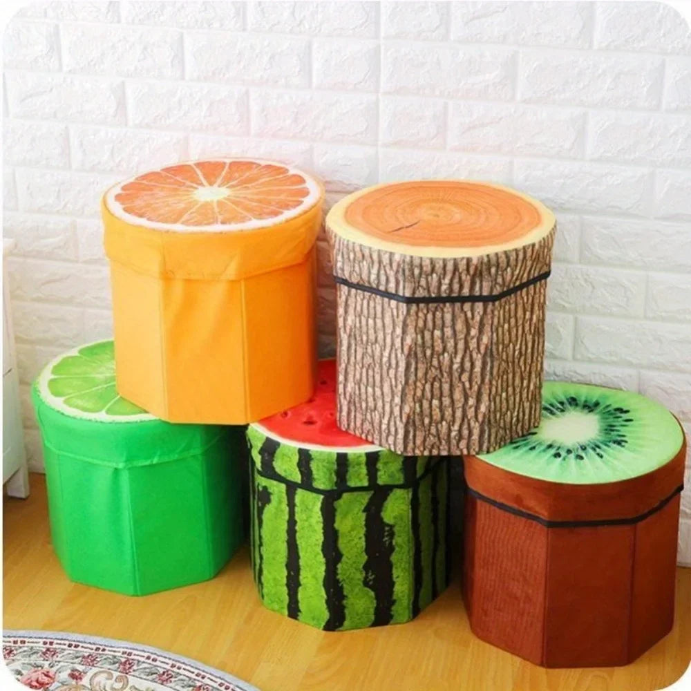 Foldable Storage Stool Ottoman | Cute Fruit Stump Organizer