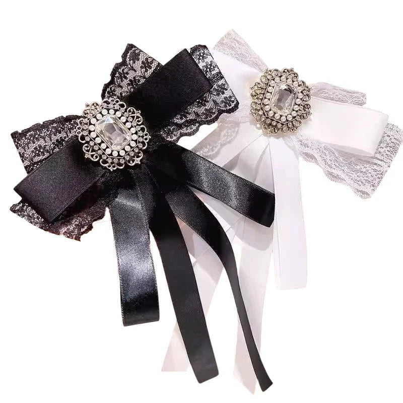 Cloth Art Bow Tie Rhinestone Bowknot Brooch for Women