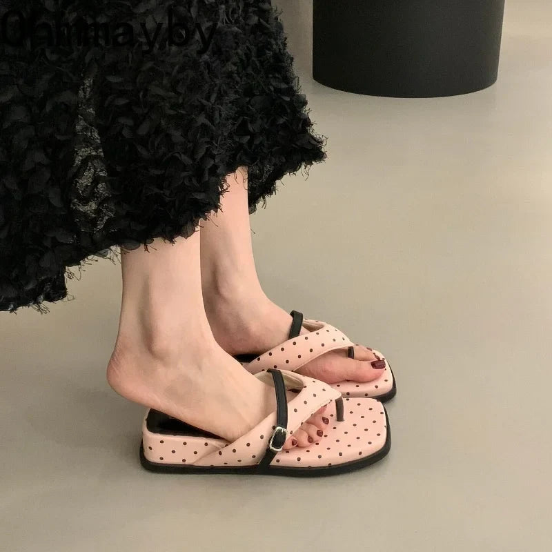 Women's Polka Dot Wedge Slippers – Thick Sole Clip Toe Slides