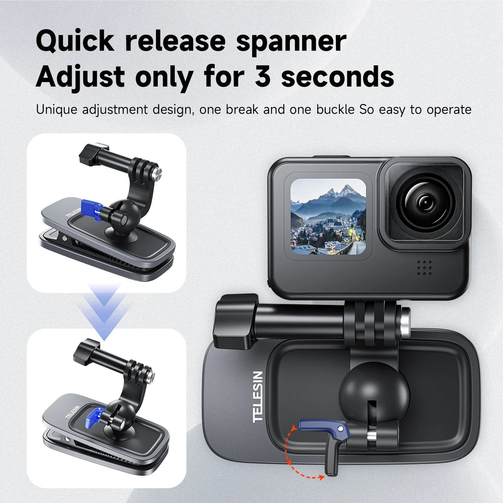 TELESIN 360 Rotation Magnetic Backpack Clip Clamp Mount Gopro Hero 11