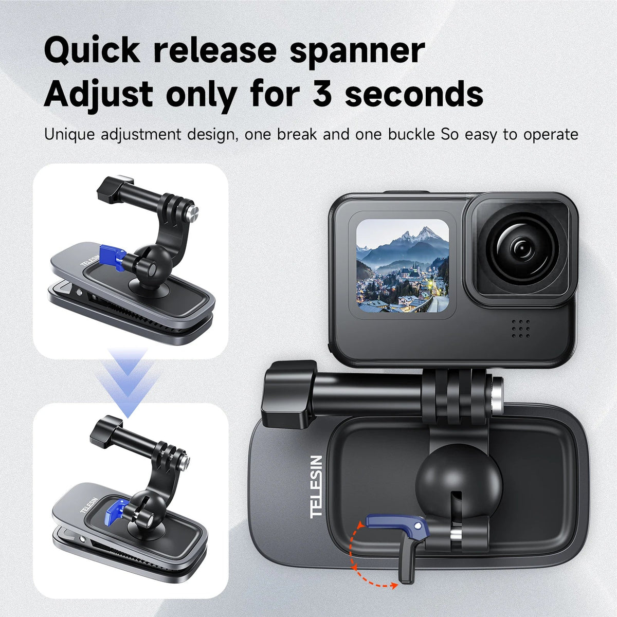 TELESIN 360 Rotation Magnetic Backpack Clip Clamp Mount Gopro Hero 11