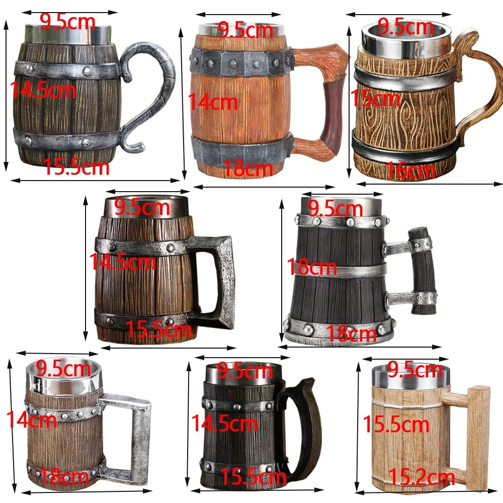 Viking Wood Barrel Beer Mug 600ml – Double Wall Stainless Steel