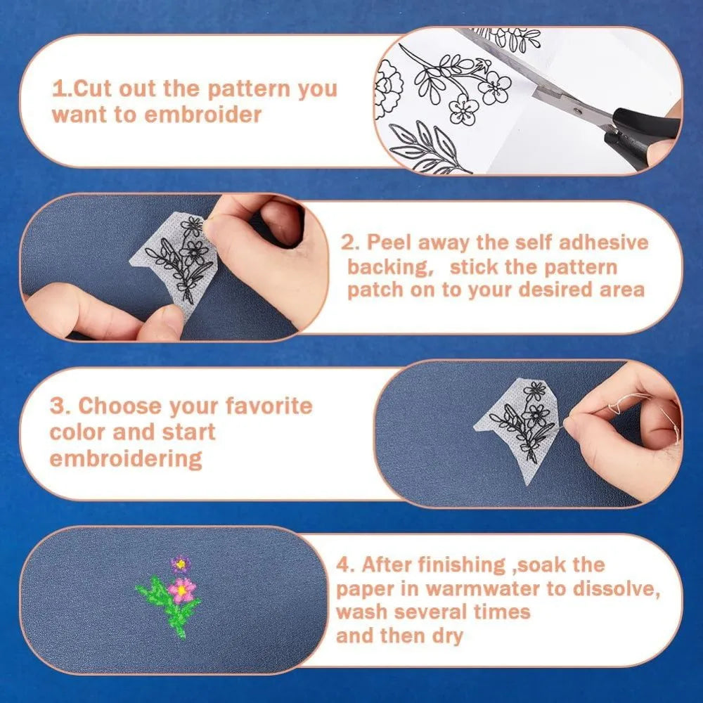 100 Pcs Water Soluble Stick & Stitch Embroidery Stabilizers