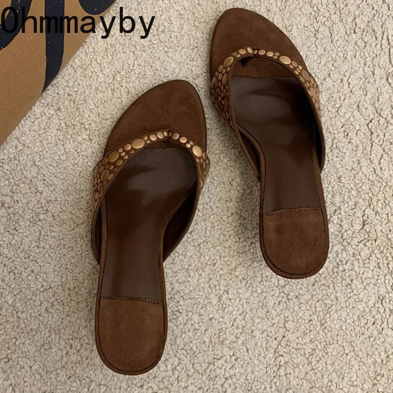 Vintage Clip Toe Women's Low Heel Slide Slippers | Summer Party