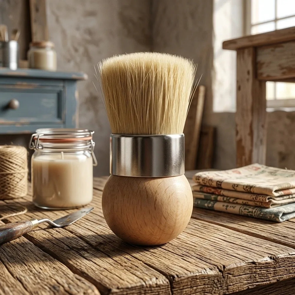 Round Wax Brush – Natural Bristle Wooden Handle Stencil Tool