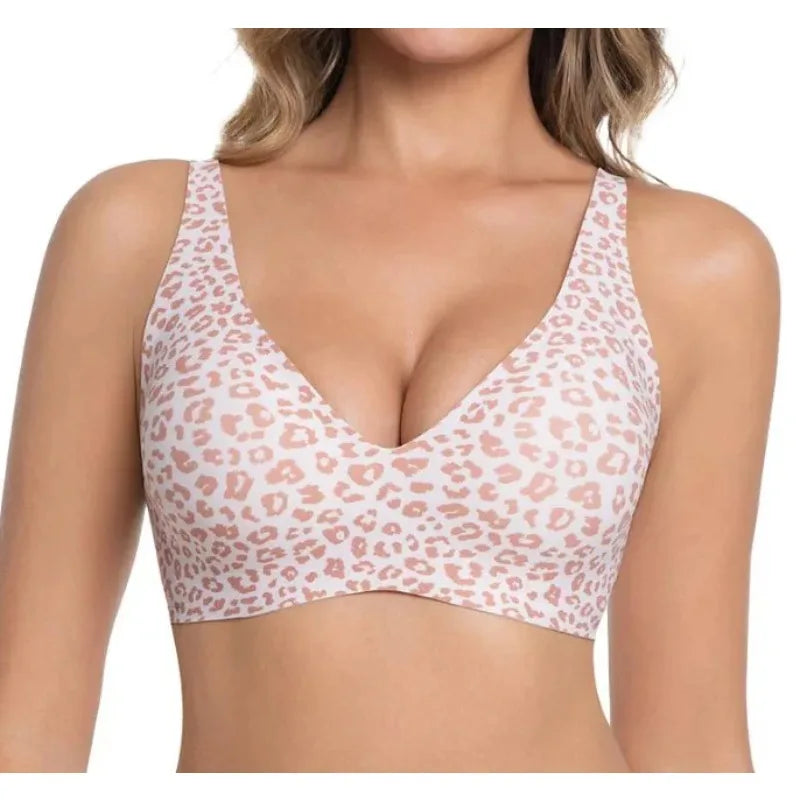 Leopard Print Wireless Bra – Seamless, Wire-Free, Full Cup