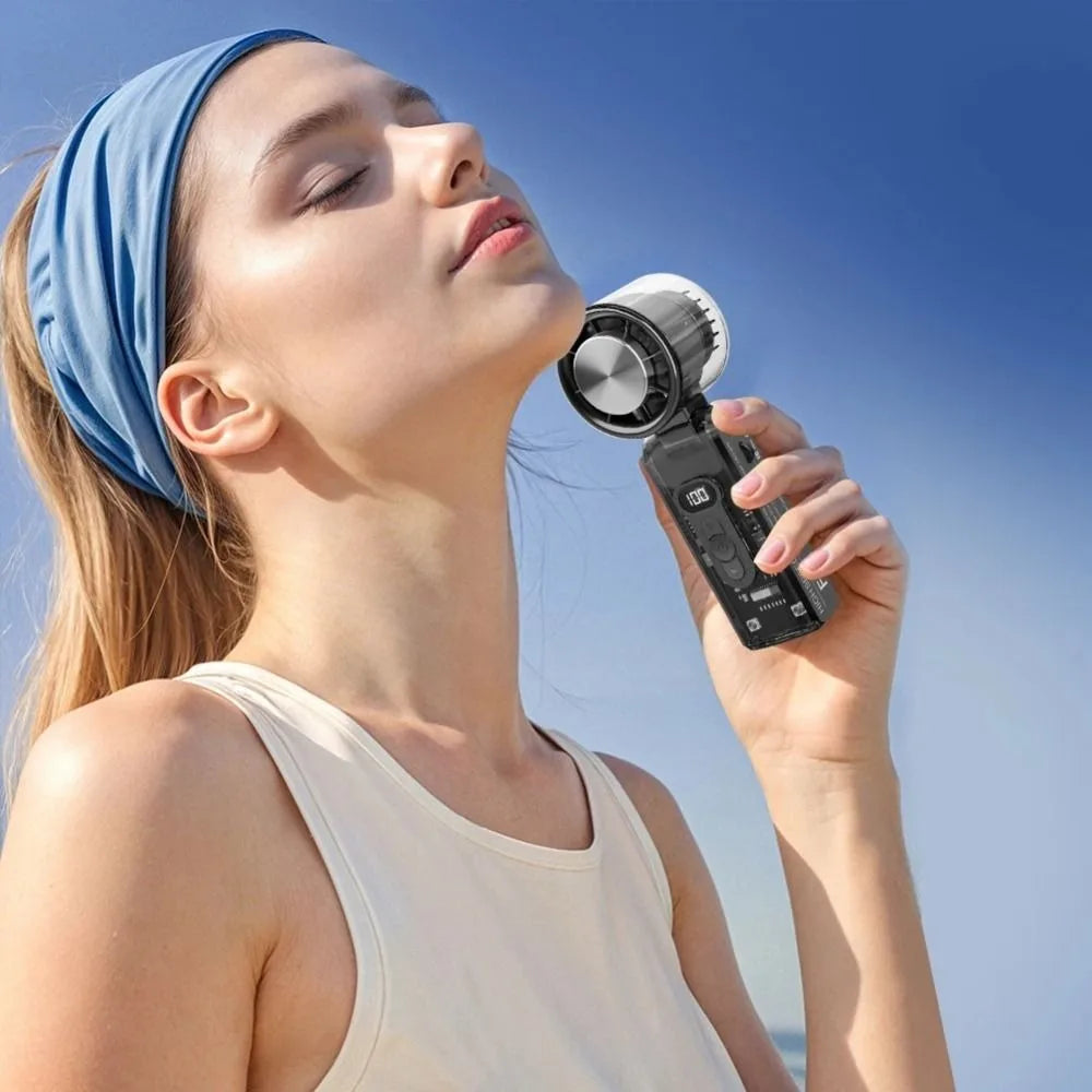 Foldable Mini Turbo Fan – 100 Speeds, LED Display, 12H Battery