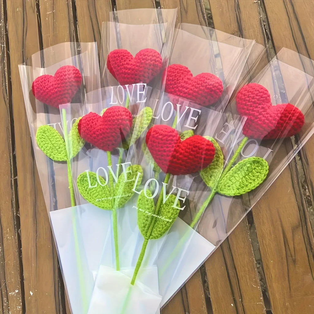 Handmade Crochet Heart Bouquet – Yarn Rose Flowers Gift