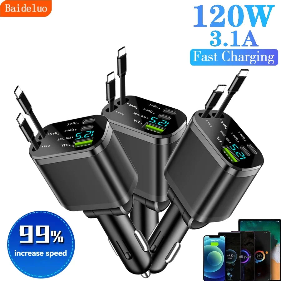 Elough 5-in-1 Retractable Car Charger – 30W Fast Charging