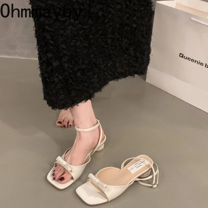 Women's Butterfly-Knot Open Toe Square Heel Dress Sandals