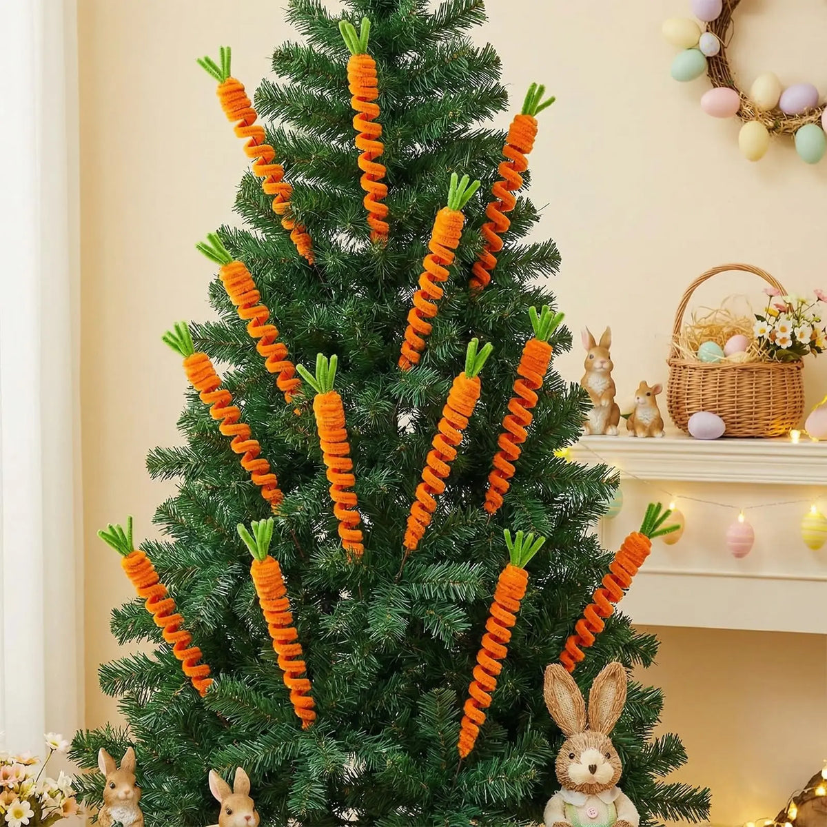 12-Pack Easter Carrot Tree Picks 16" Bendable Spring Ornaments