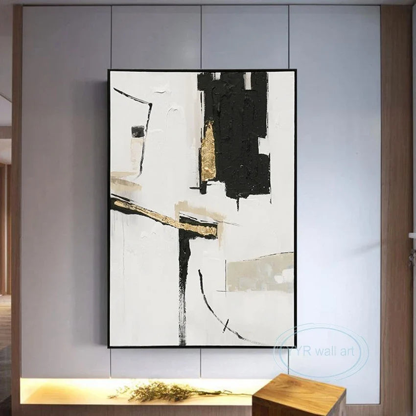 Hand-Painted Abstract Oil Painting | Gold Foil Nordic Wall Art
