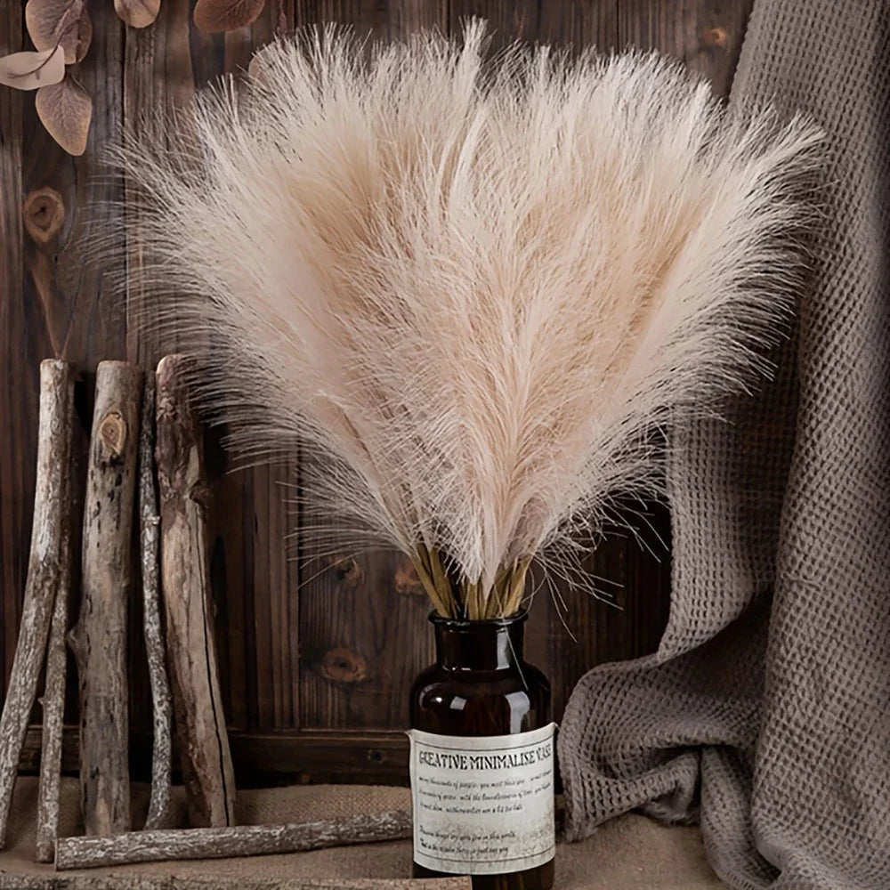 10-Piece Faux Pampas Grass Stems – Boho Farmhouse Vase Decor