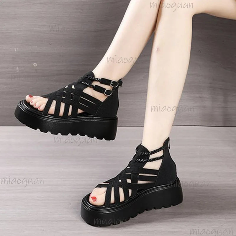 Women's Gladiator Wedge Sandals – Cross Strap Open Toe Platform