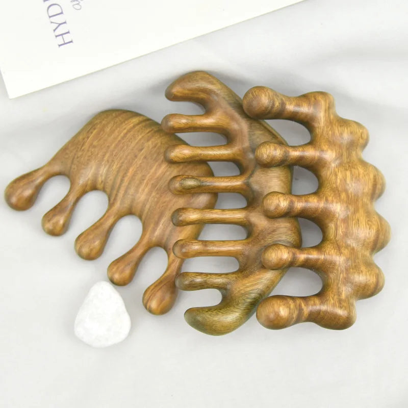 Green Sandalwood Wide Tooth Comb – Anti-Static Scalp Massager