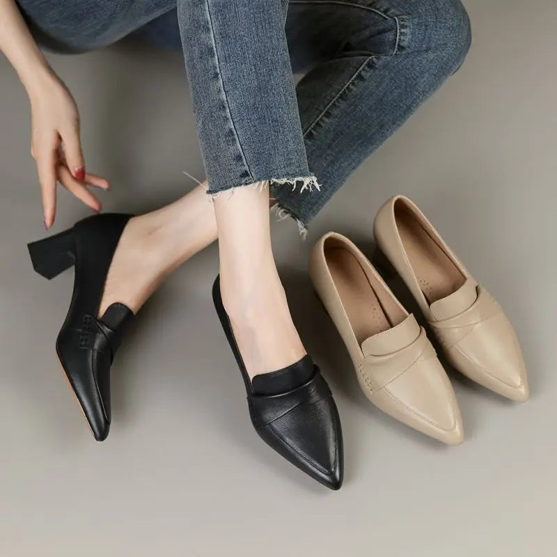 Women's Pointed Toe Square Heel Pumps – Slip-On Work Shoes