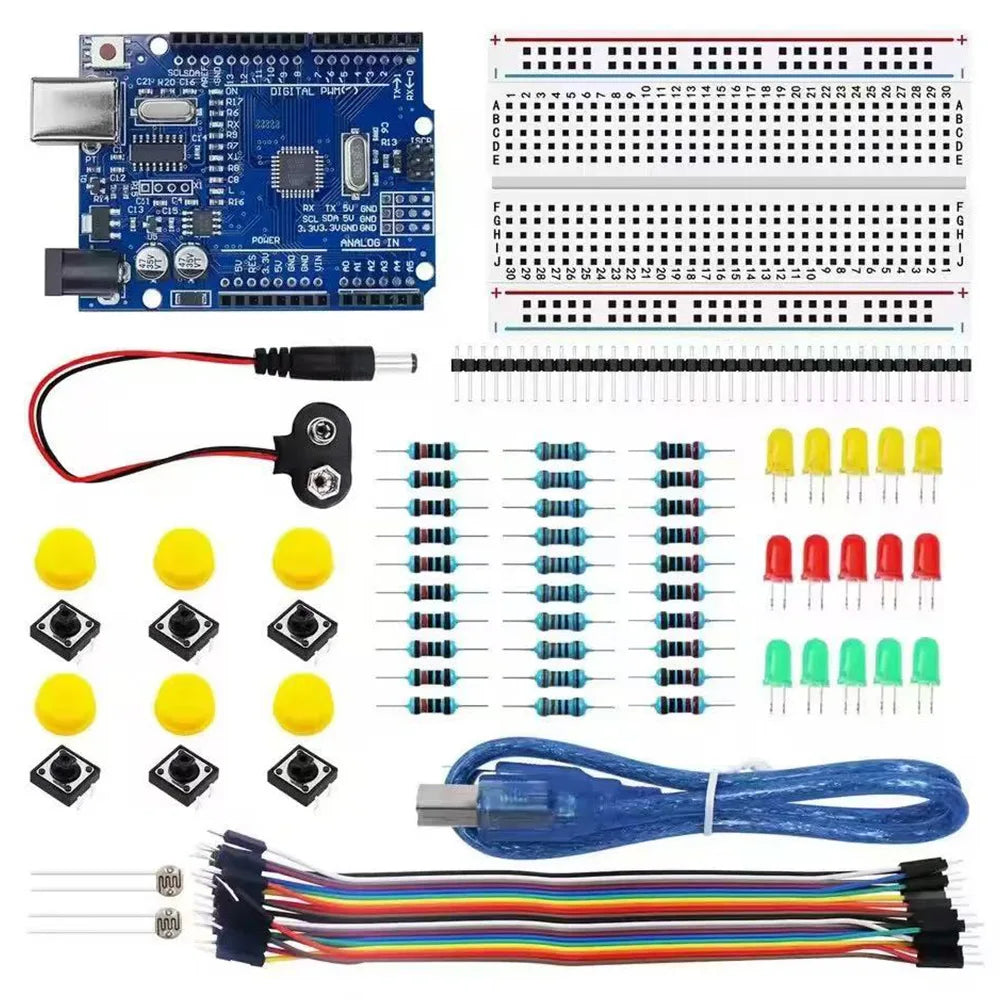 Arduino R3 Starter Kit – Breadboard, LEDs, Jumper Wires & Buttons