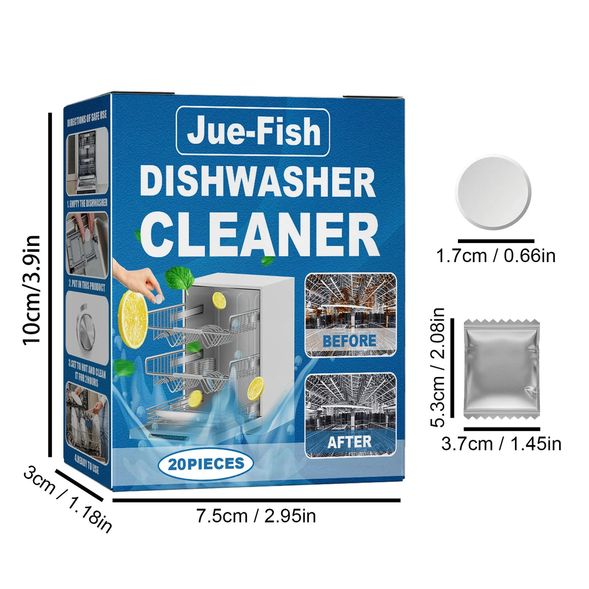 Jue-Fish Dishwasher Cleaning Tablets | 20pc Deep Clean & Degrease