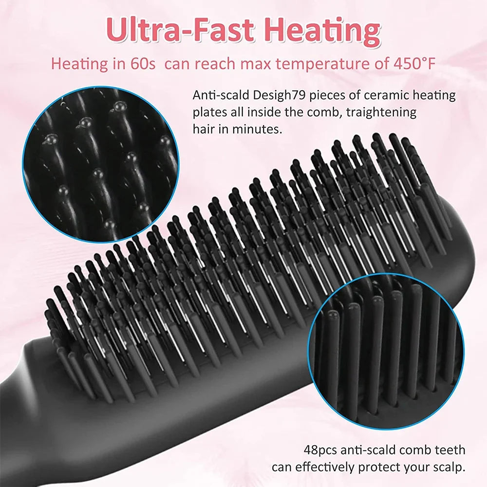 URGGU Ceramic Hair Straightener Brush | 12 Temps, Anti-Scald