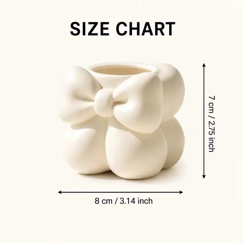Ceramic Makeup Brush & Pen Organizer Cup – Cute Bow Decor