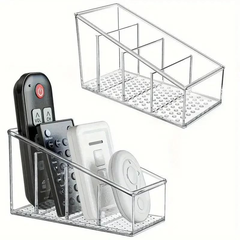 Clear 4-Compartment Remote Control Holder & Desk Organizer