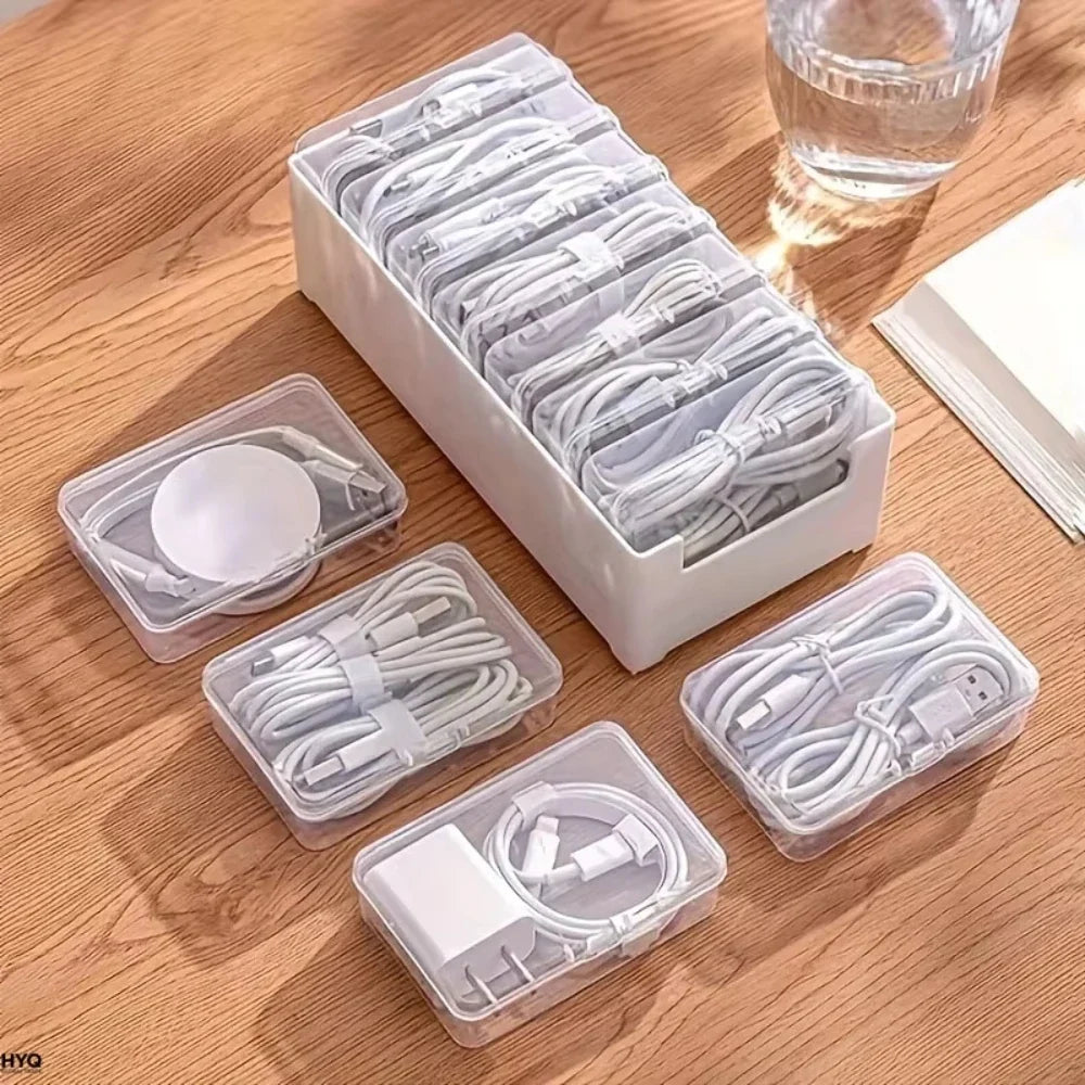 Desktop Cable Organizer – 7 Clear Compartment Boxes & Tray