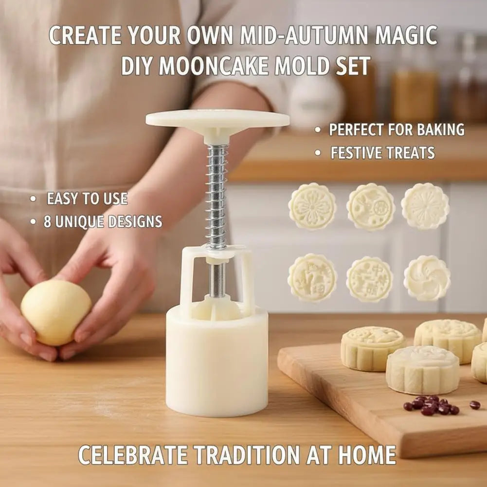DIY Mooncake Mold Set – 8 Interchangeable Stamps Hand Press