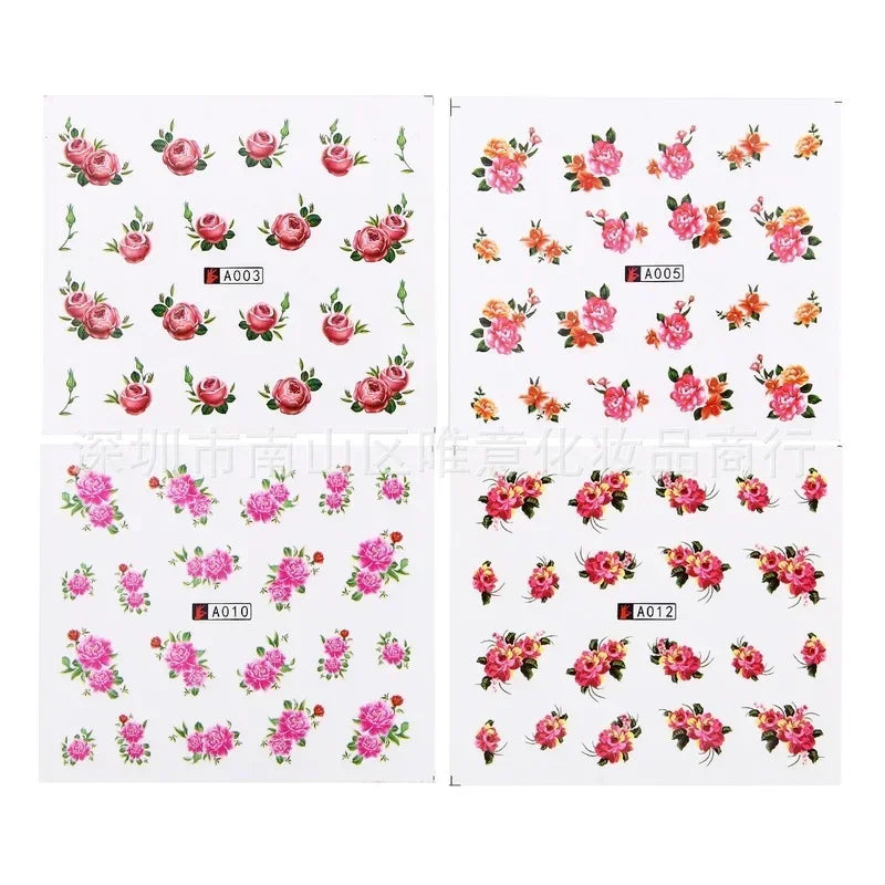 Flower & Geometric Nail Water Transfer Stickers Mixed Colors