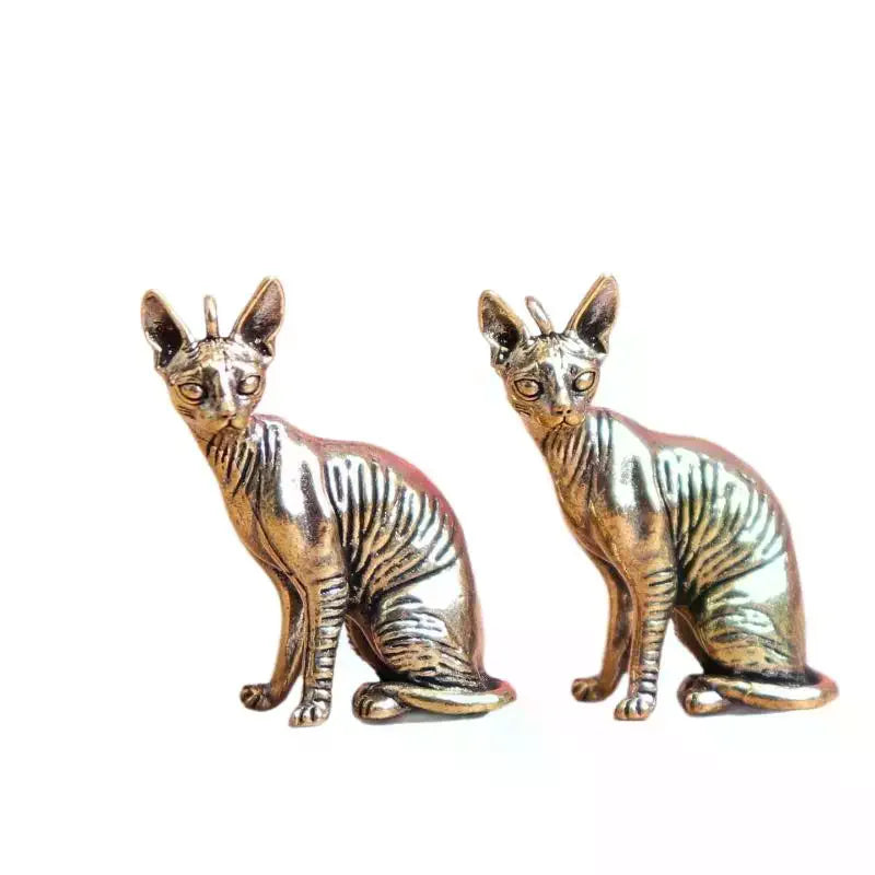 Solid Brass Hairless Cat Statue | Vintage Desktop Figurine