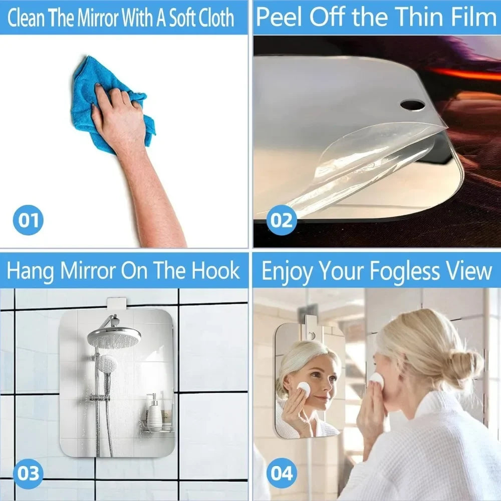 Bathroom Anti Fog Mirror Fogless Acrylic Shower Wall Hook Portable