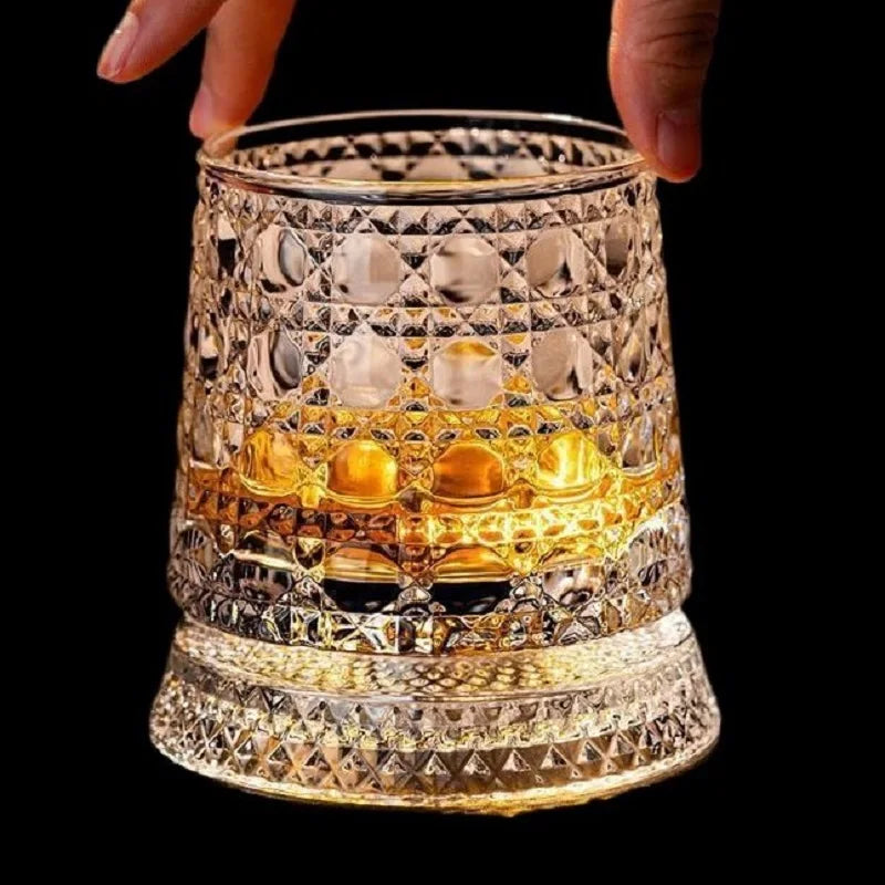 360° Rotating Whiskey Glass – Tumbler Spin Crystal Cocktail Cup
