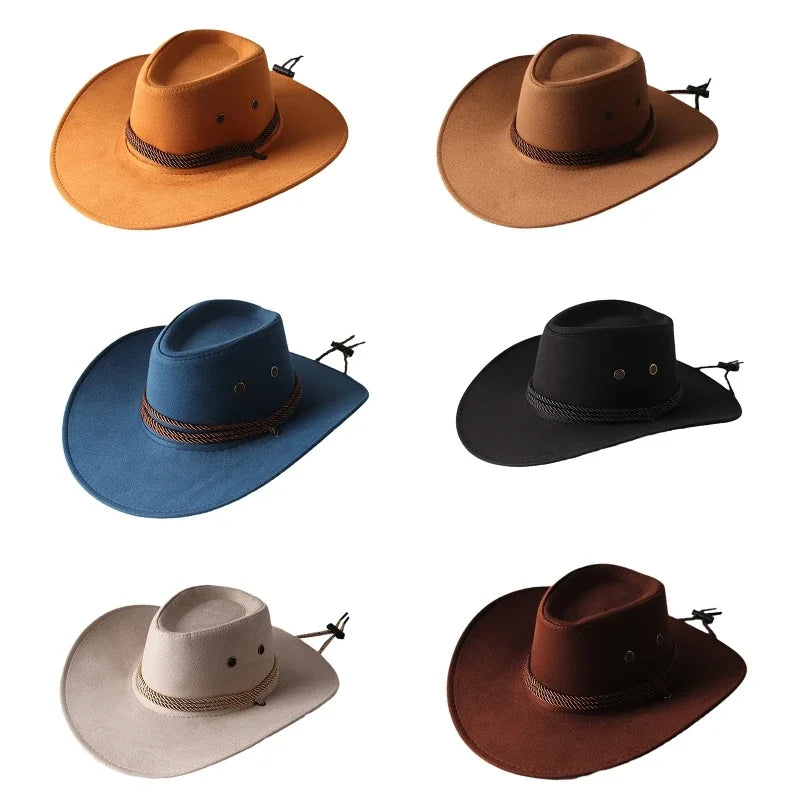Western Cowboy Hat Vintage Wide Brim Sun Protection Outdoor Riding