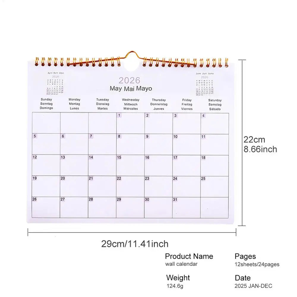 Wall Calendar 2026 12 Month Multilingual Coil Modern Decorative