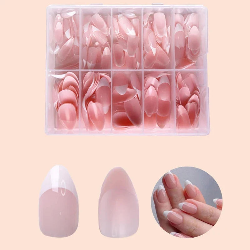120/240/360Pcs Pink French Press On Nails | Almond False Tips