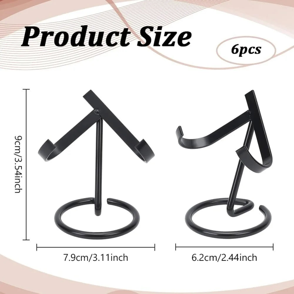 6-Pack Black Iron Crystal Ball Holder Easel Display Stands