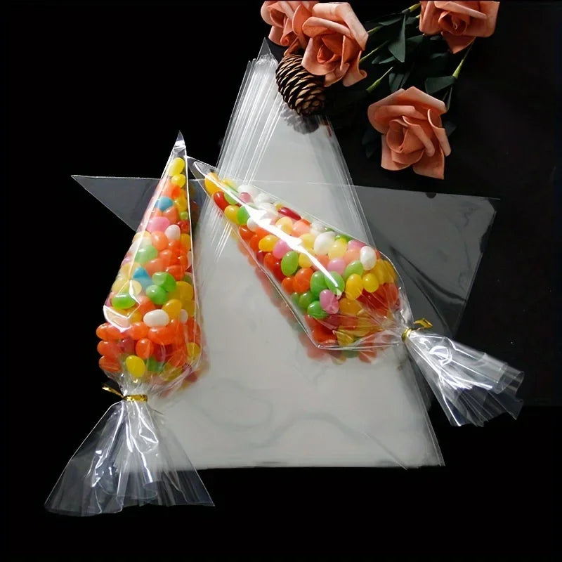 100 Clear Treat Bags with Gold Twist Ties | Party Favor Bags