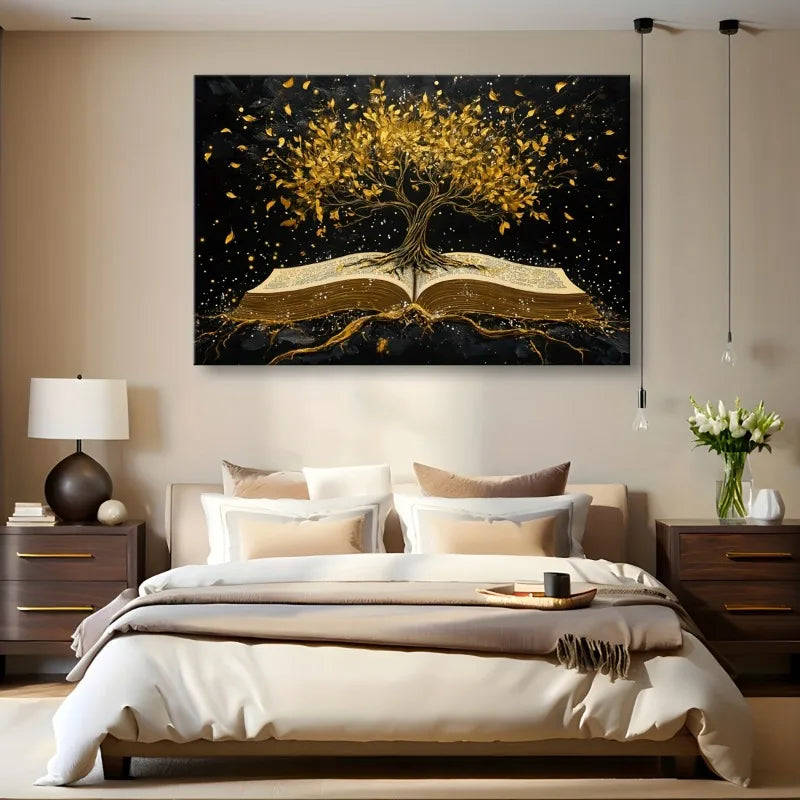 Golden Tree of Life Canvas Wall Art | Night Sky Stars Print