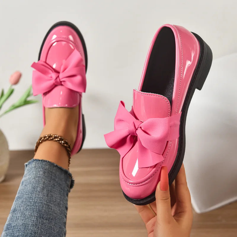 Women's Bow Retro Flat Loafers – Slip-On Casual Shoes