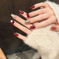 Red Glitter Press On Nails | Bow Decor Short False Nail Tips