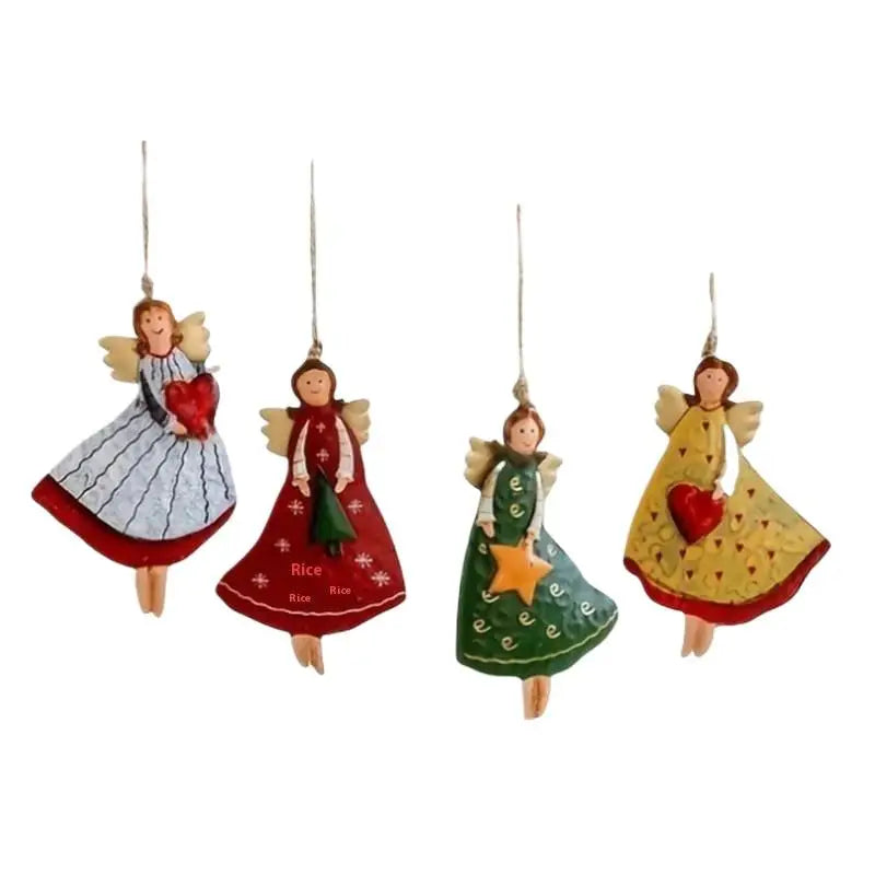 4-Pack Vintage Angel Wooden Christmas Hanging Ornaments
