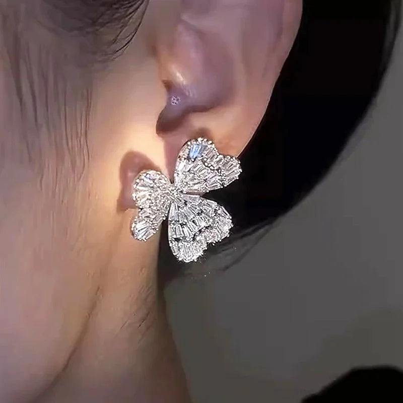 Huitan Triple Heart Stud Earrings – Cubic Zirconia Women's Jewelry