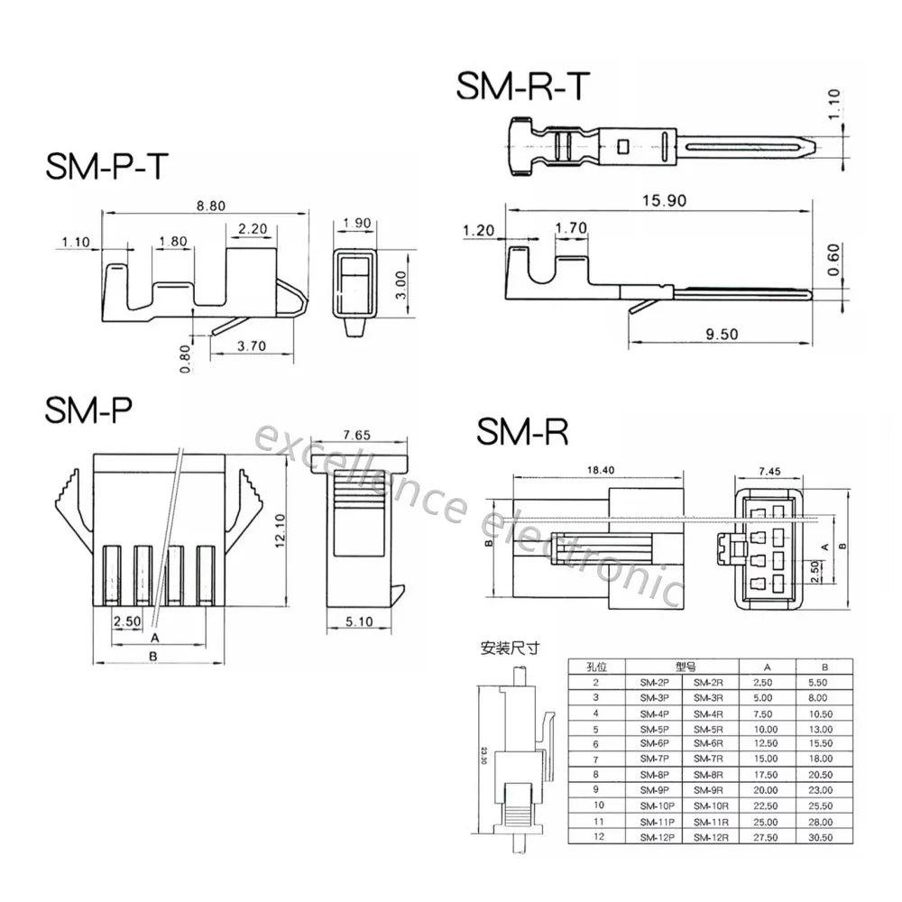 JST SM Male Female Connector 22AWG Pre-crimped Wire SM2 54 2 3 4 5 6