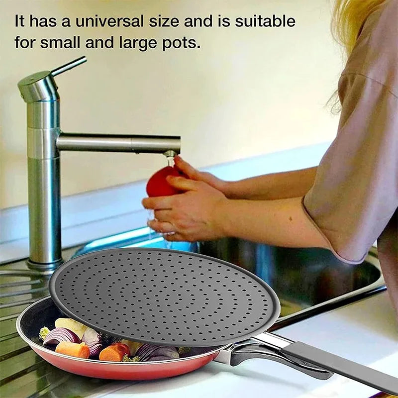 Silicone Splatter Screen with Handle – Oil Splash Guard & Pan Lid