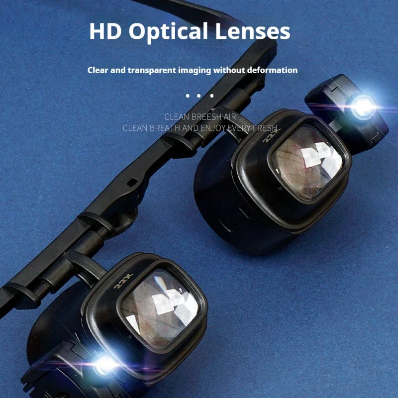 Head-Mounted LED Magnifier Glasses – 24X with Multiple Lenses
