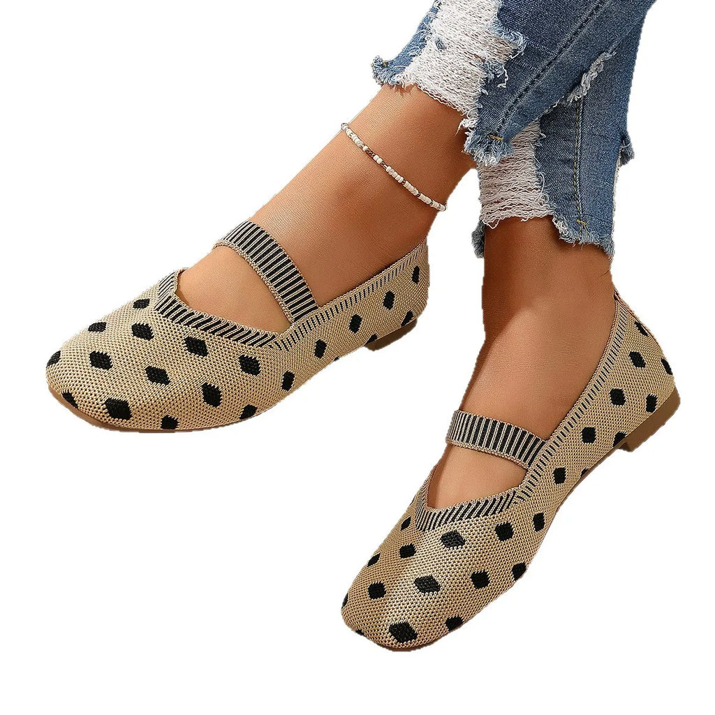 Women's Polka Dot Mary Jane Flats – Casual Woven Slip-On